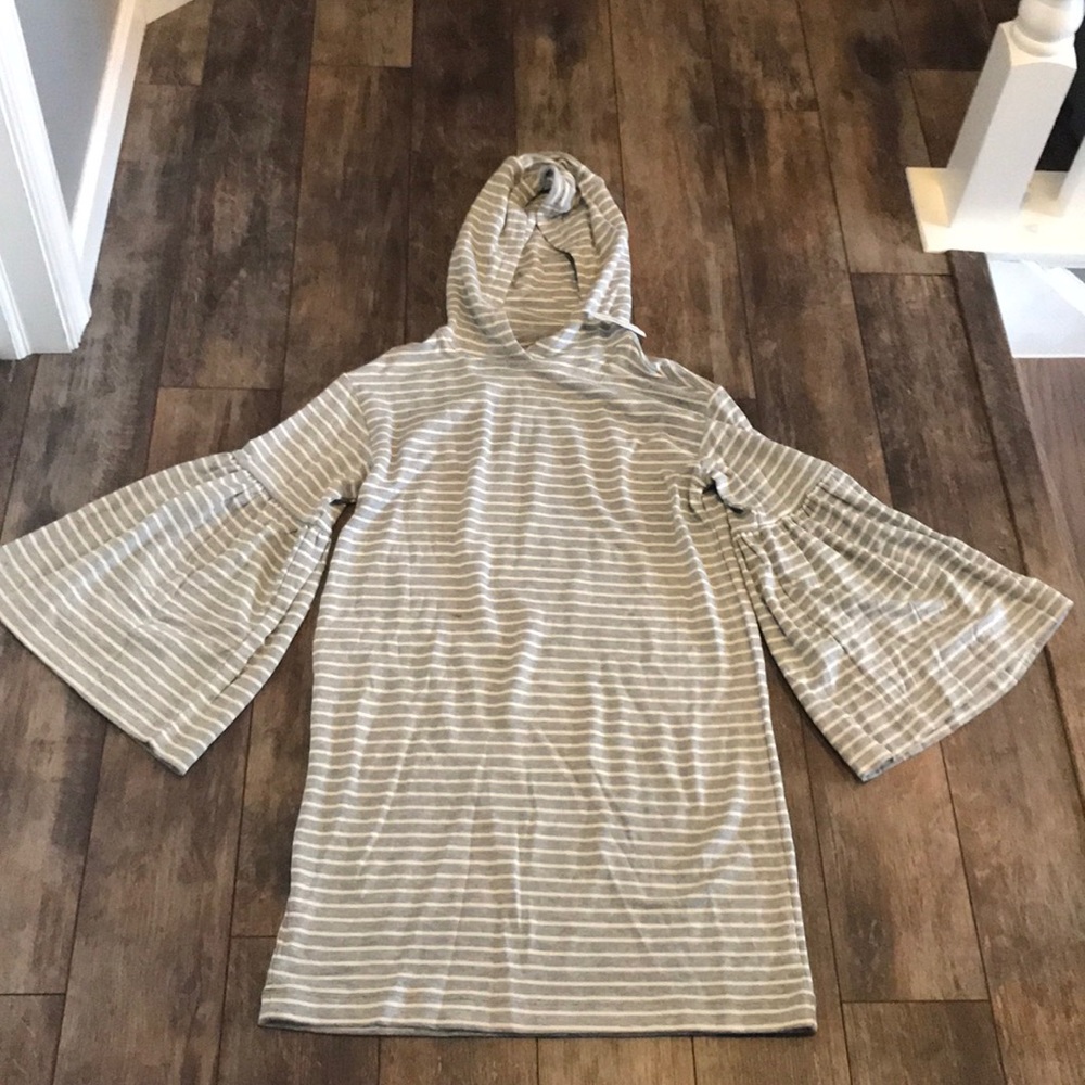 NWT Lou & Grey S Gray & White Striped Hoodie Dress - Picture 1 of 5